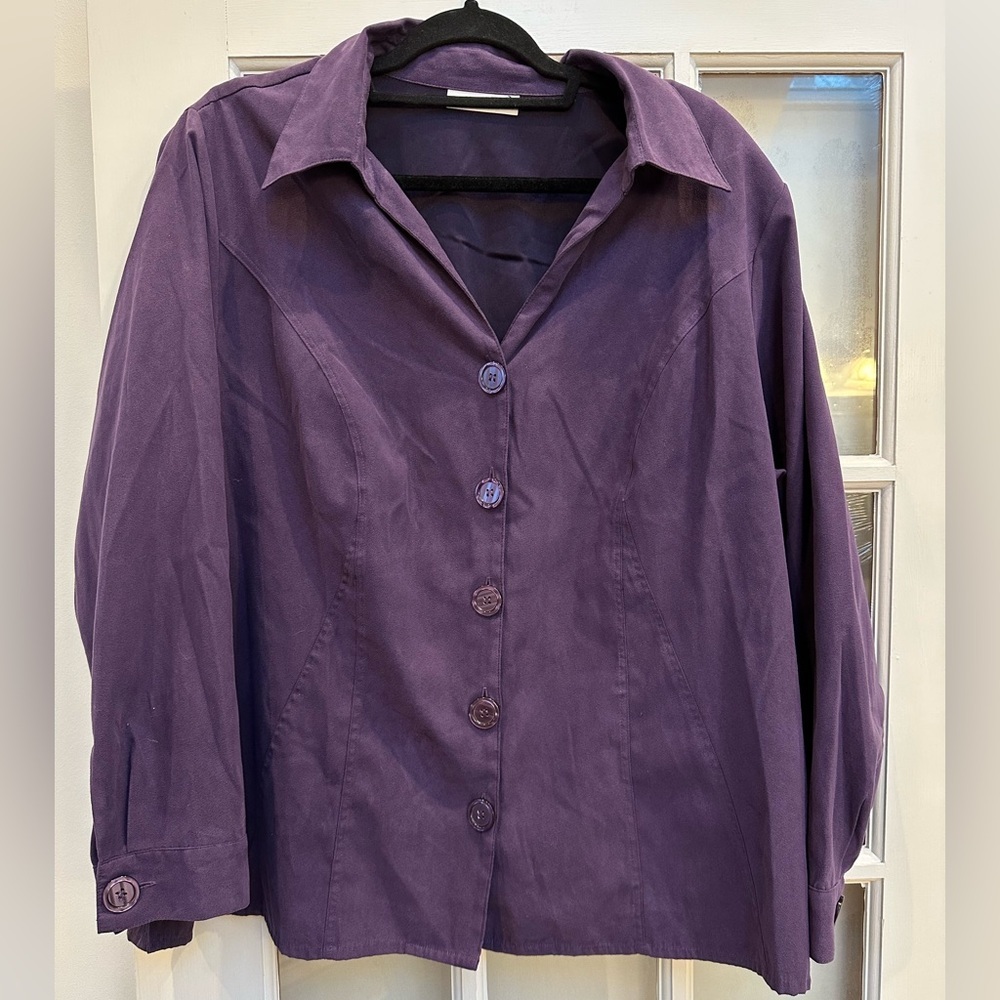 Dressbarn Chic Purple Faux Suede Button-Down Shirt Blouse Plus Size 18W 20W